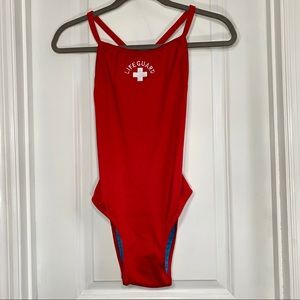 Red Life Guard one piece swim suit